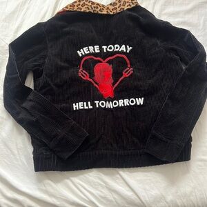 Valfre black corduroy leopard collar here today hell tomorrow zip up jacket